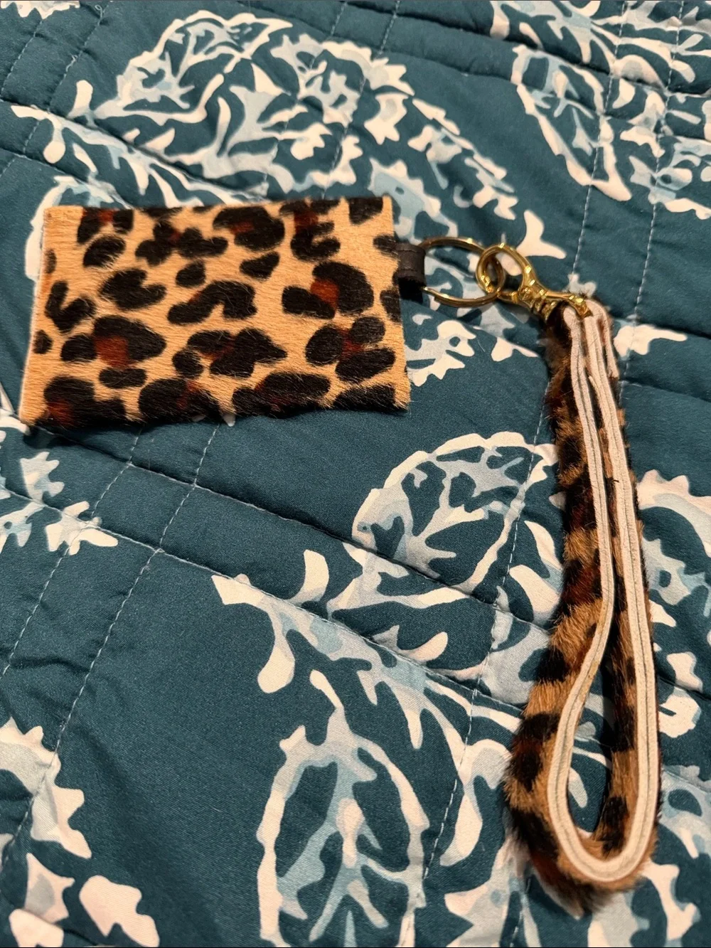 Beaudin Leopard Print Wristlet Card Holder/Mini Wristlet- Brown